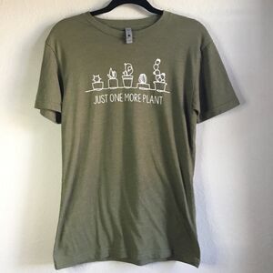 Mossy green tshirt “Just one more plant” with cactus in pots gardening garden S